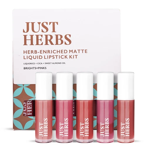 Organic Liquid Lipstick Kit Set of 5, Hydrating & Lightweight Lip Color - Parabe