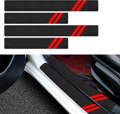4-Piece Door Sill Protector Set, Carbon Fiber Leather Threshold Stickers with Pl