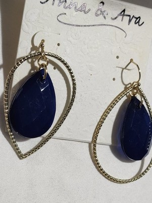 ANNA & ARA STAINLESS EARRINGS NEW ON CARD BLACK STONE DROP