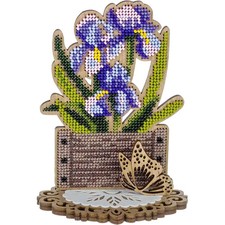 DIY Bead embroidery kit on wood Irises Flowers Craft gift needlework art