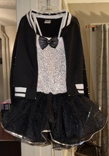 Dance Costume Double Platinum Girls 2 Piece Sz 1C/MC Lot Black Sequined