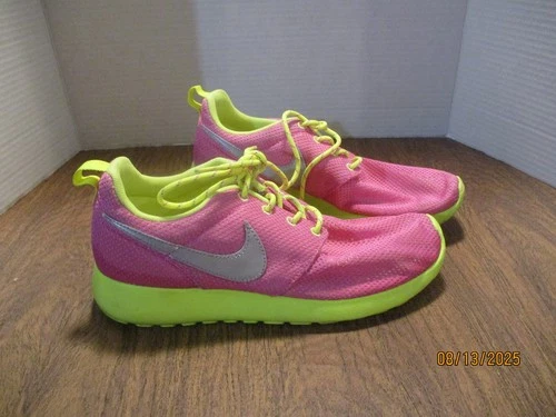 Nike Roshe Run Women's Running Shoes Size 6Y, Pink and Lime Color