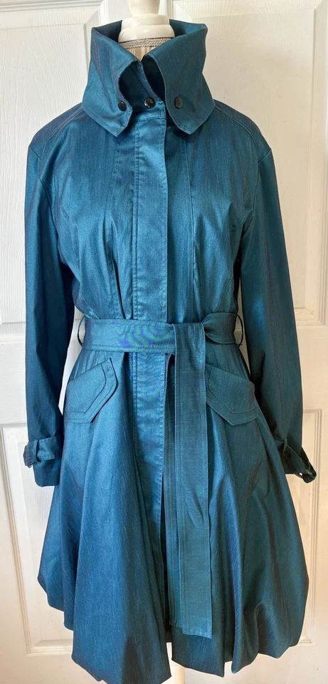 Samuel Dong Teal Bubble Coat Belted Shiny Taffeta Trench Dress NWOT~Medium - Image 3 of 4