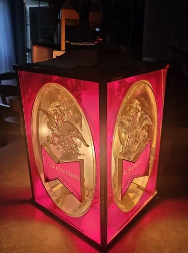 Vtg Budweiser Beer Lighted Hanging Lamp Lantern 1968 Ruby Red Bar Sign Sconce