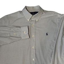 Ralph Lauren Classic Fit Button Front Shirt Size XL 17 1/2 Gray White Check