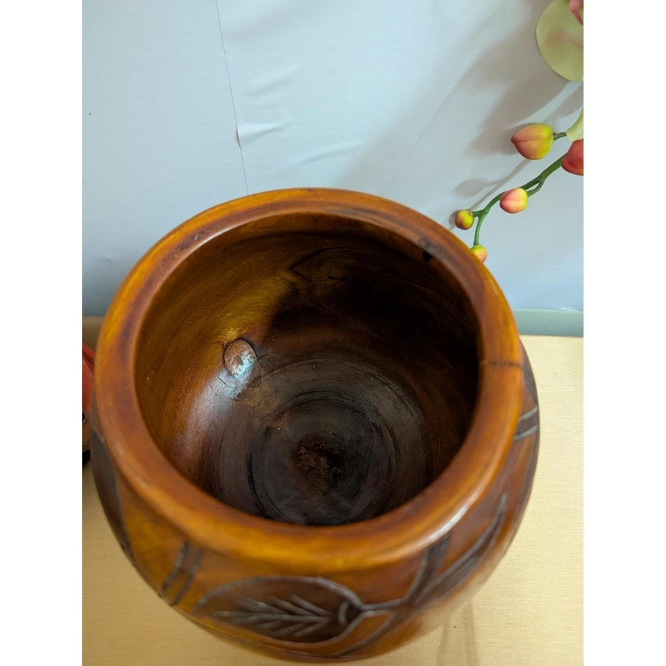 Tarro de madera tallado vintage con tapa caja de baratijas boticario contenedor de almacenamiento decoración Foto 4 de 4