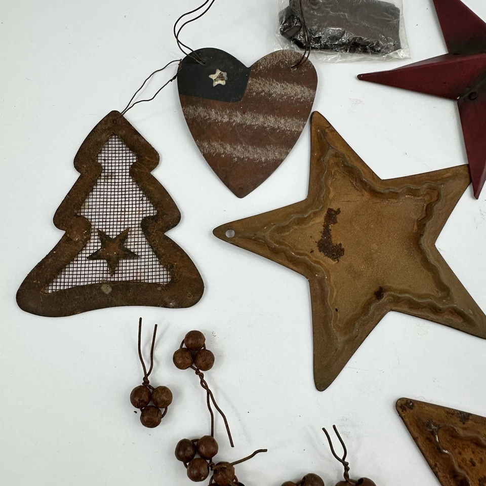 Lote de estrellas oxidadas bayas artesanía reutilizable granja artesanía primitiva metal Foto 3 de 4