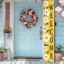 Spring Summer Welcome for Front Porch Standing, Daisy Wooden Porch Sign for F...