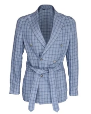 NWT EIDOS by ISAIA SPORT COAT jacket belted blue linen luxury Italy 48