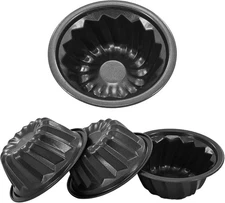 4 Inch Nonstick Mini Bundt Cake Pan Set, Carbon Steel Fluted Mini, Black 