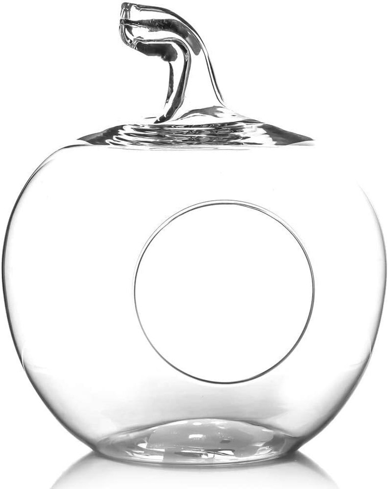 CLEARANC Glass Apple Terrarium Bowl Vase Fruit Faux Flower H23cm