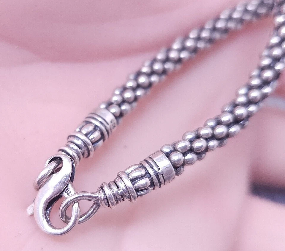 Collar de cuentas de cadena de plata de ley vintage de caviar de Lagos de 18" Foto 2 de 4