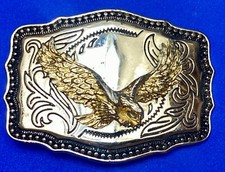 Usa Made Vintage Two Tone Majestic American Eagle Flying Wings Wide Belt Buckle