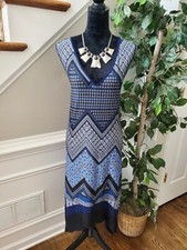 Per Seption Women's Blue Polyester V-Neck Sleeveless Knee Length Dress Size 2X