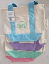 Trader Joe's mini pastel canvas tote bags set of 4 Easter colors 2025 Limited Ed