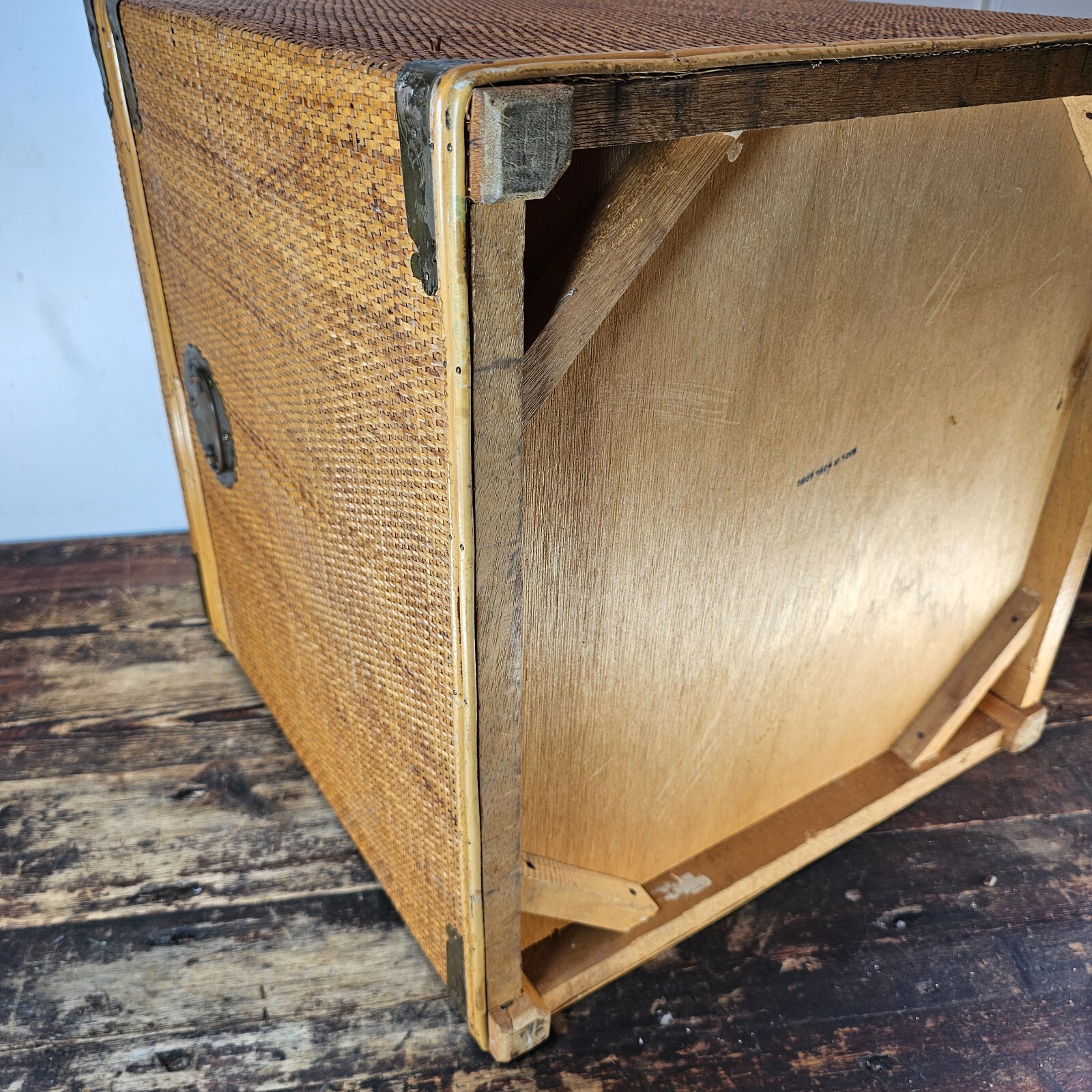 Vintage Wicker & Brass Chinoiserie Chest Trunk From Hong Kong 20"L x 20"W x 21"H