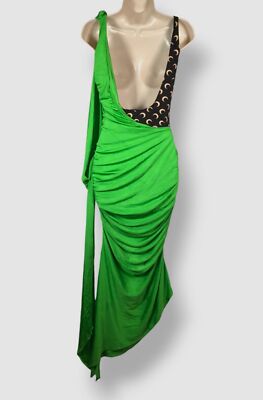 green emerald velvet dress Marine Serre Jersey Body Shelter Draped Dress