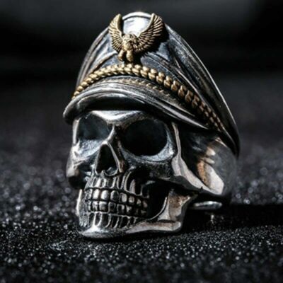 Mens Jewelry Skull Head SKELETON POLICE HAT BIKER RING
