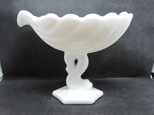 Vintage Westmoreland Art Glass Milk Glass Koi Fish Shell Footed Bowl