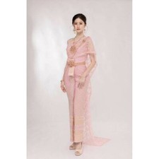 Thai Traditional Silk Embroided Woman Dress Wedding Royal Skirt Wrap Sash Dance