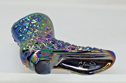 "Botas Fenton Art Glass Azul Cobalto Carnaval Vidrio Iridiscente Margarita y Botones 4,25" - Imagen 8 de 19