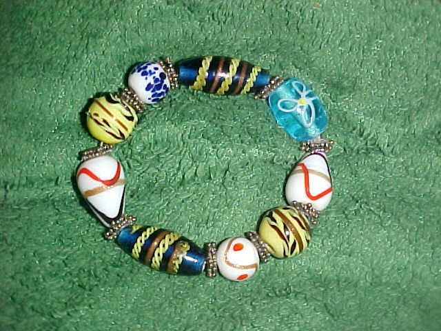 Stretch Bracelet...Multi-Colored Multi-Shaped Gla… - image 1