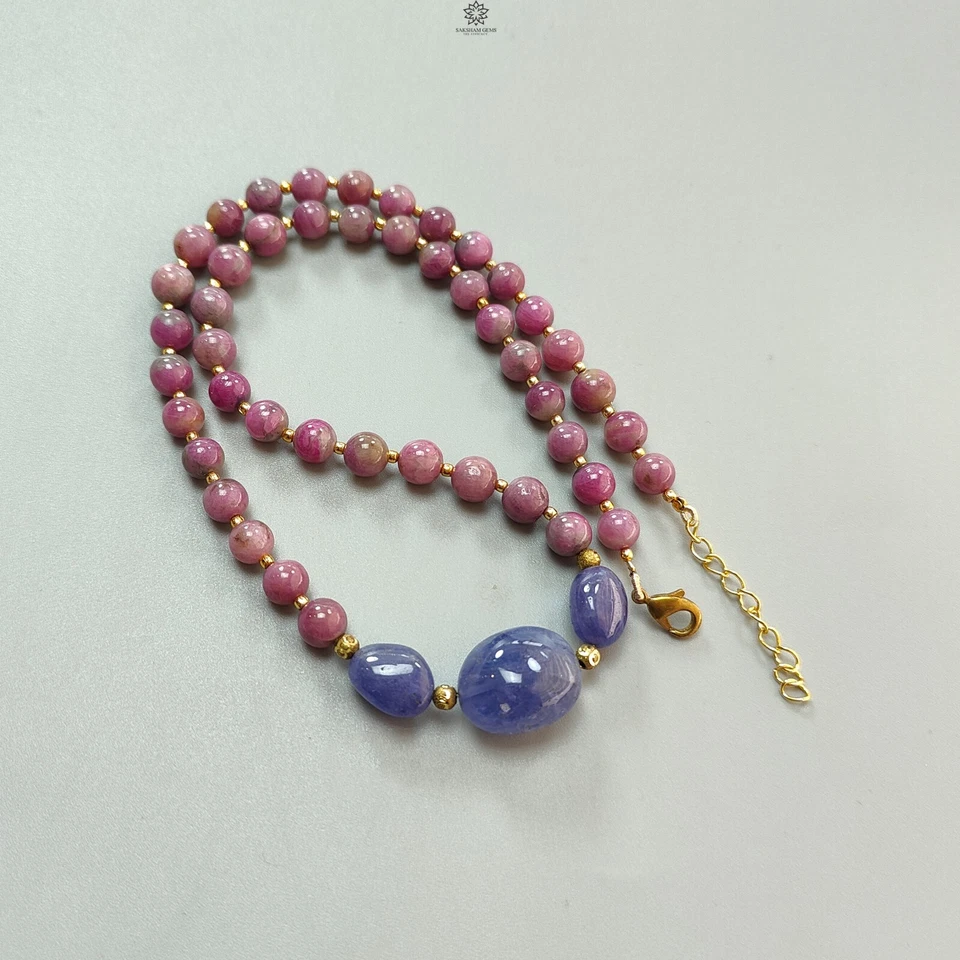 261.10cts Ruby Zoisite, Tanzanite Round Plain Brass Necklace & Earring Set 19" - Image 4 of 4