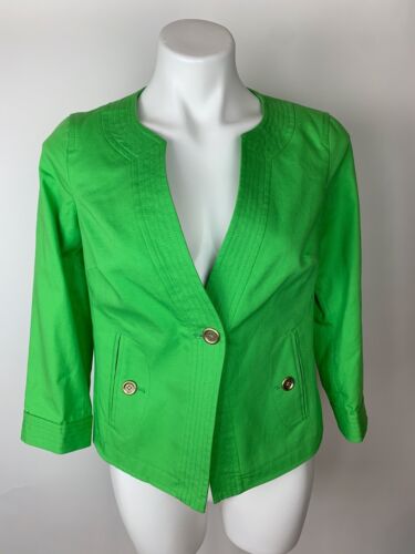 Talbots Apple Green Blazer Jacket Collarless 6 Pet