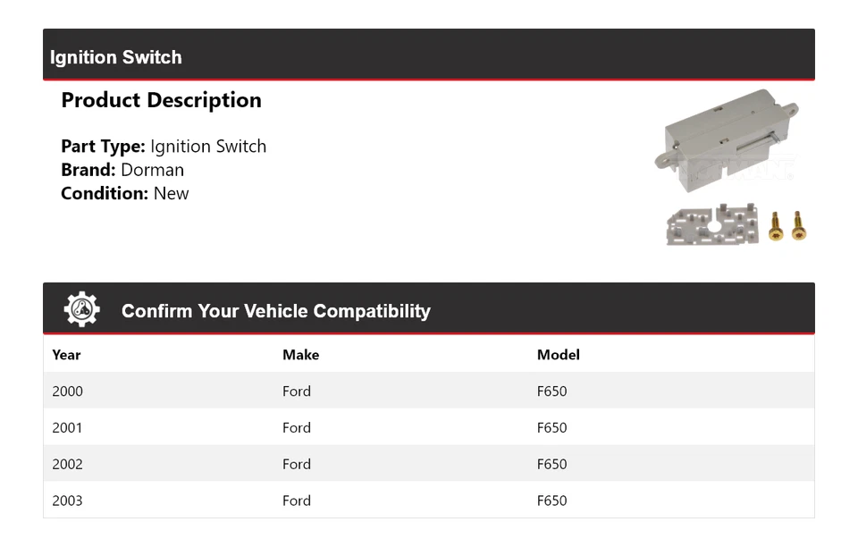 Interruptor de encendido para Ford F650 Dorman 2000-2003 2001 2002 Foto 2 de 4