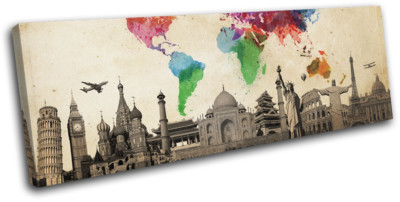 World Landmarks Globe Atlas Maps Flags SINGLE Leinwand Kunst Bild drucken