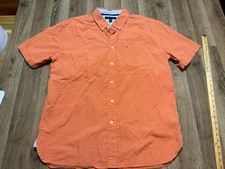 Tommy Hilfiger Shirt Men's XL Orange White Short Sleeve Button Up Shirt