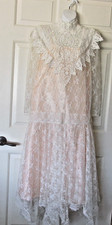 Jessica McClintock Wedding Dress 10 White Lace Victorian Gunne Sax Drop Waist US