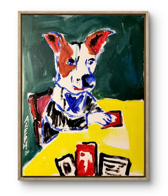 Original Art Poker Dog 14x11 Figurative Abstract Expressionist Art Painting
