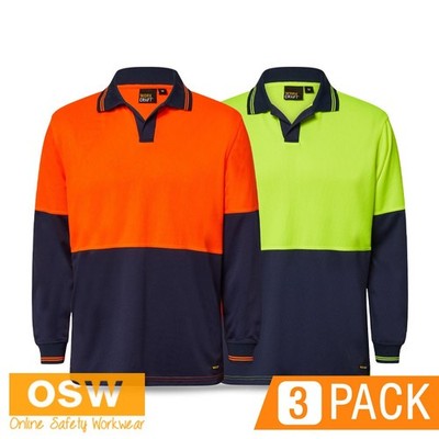 3 X Men's Hi Vis Long Sleeve Food Industry Micromesh Polo Workwear