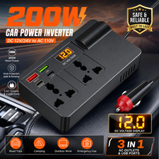 200W Car Power Inverter 12V 24V to 110V AC Outlet Converter DC Charger QC3.0 LCD