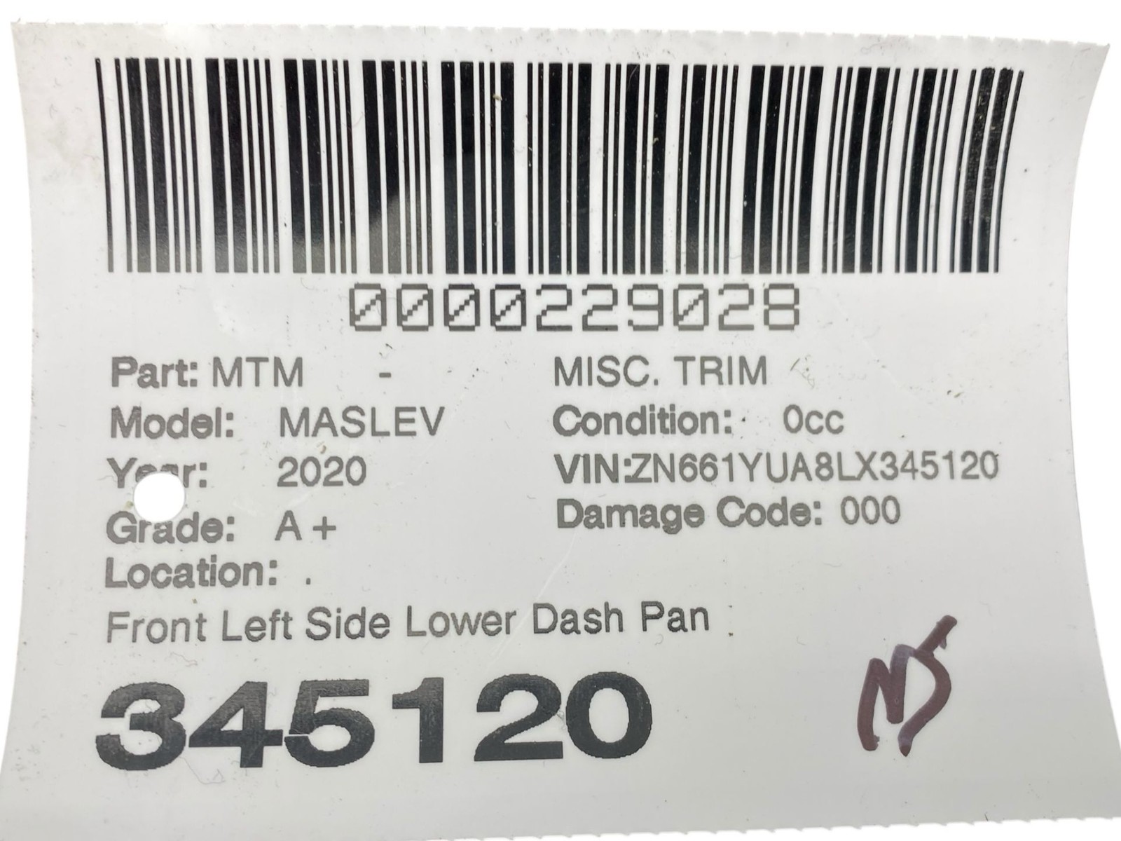 2017-2024 Maserati Levante M161 Front LH Lower Dash Knee Trim W/Headlight Switch