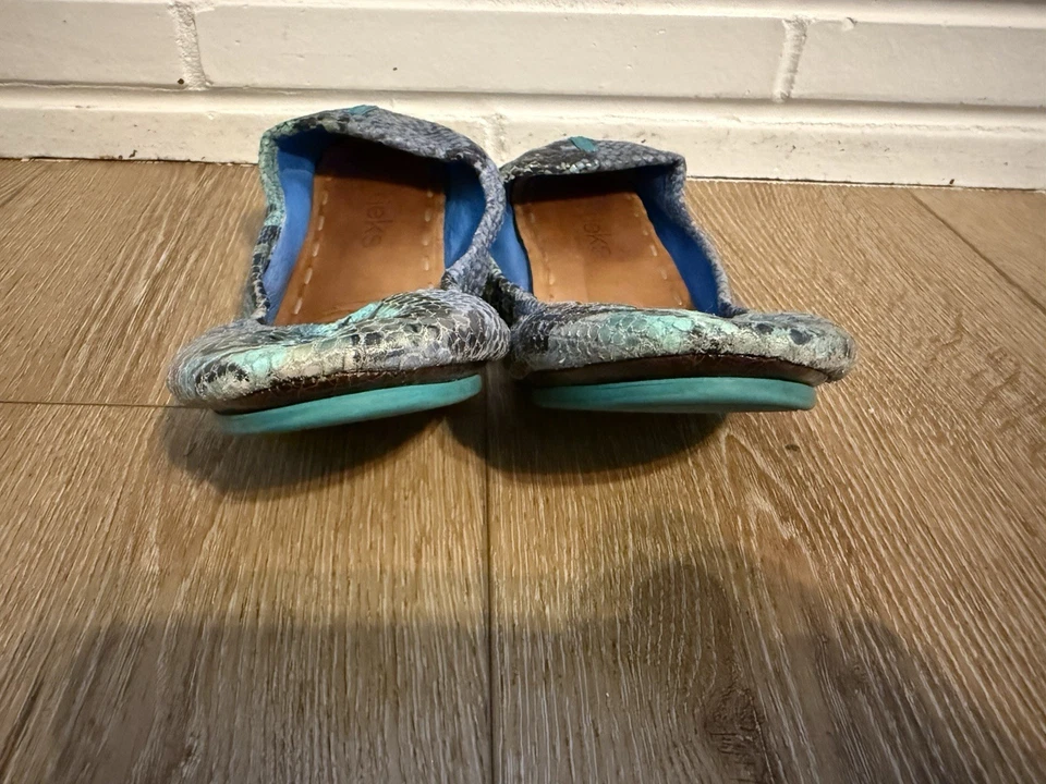 Corbatas Zapatos Planos Talla 7 Azul Estampado Serpiente Azul Verde Beige Sin Cordones Ballet Foto 4 de 4