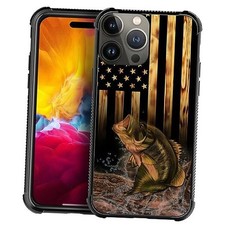 DJSOK Compatible with Case  Design Pattern iPhone 15 Wood American Flag Fish