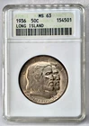 1936 Long Island Half Dollar ANACS MS63 Collectable Soapbox Holder 90% Silver