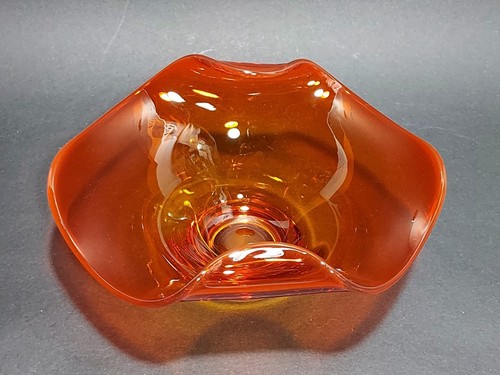 Vintage Viking Glass Hand Blown Persimmon Orange Bowl MCM Art Glass - Glows - Picture 9 of 18