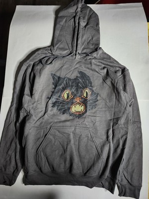 Beistle by Creepy Co Black Cat Gray Hoodie Halloween Medium