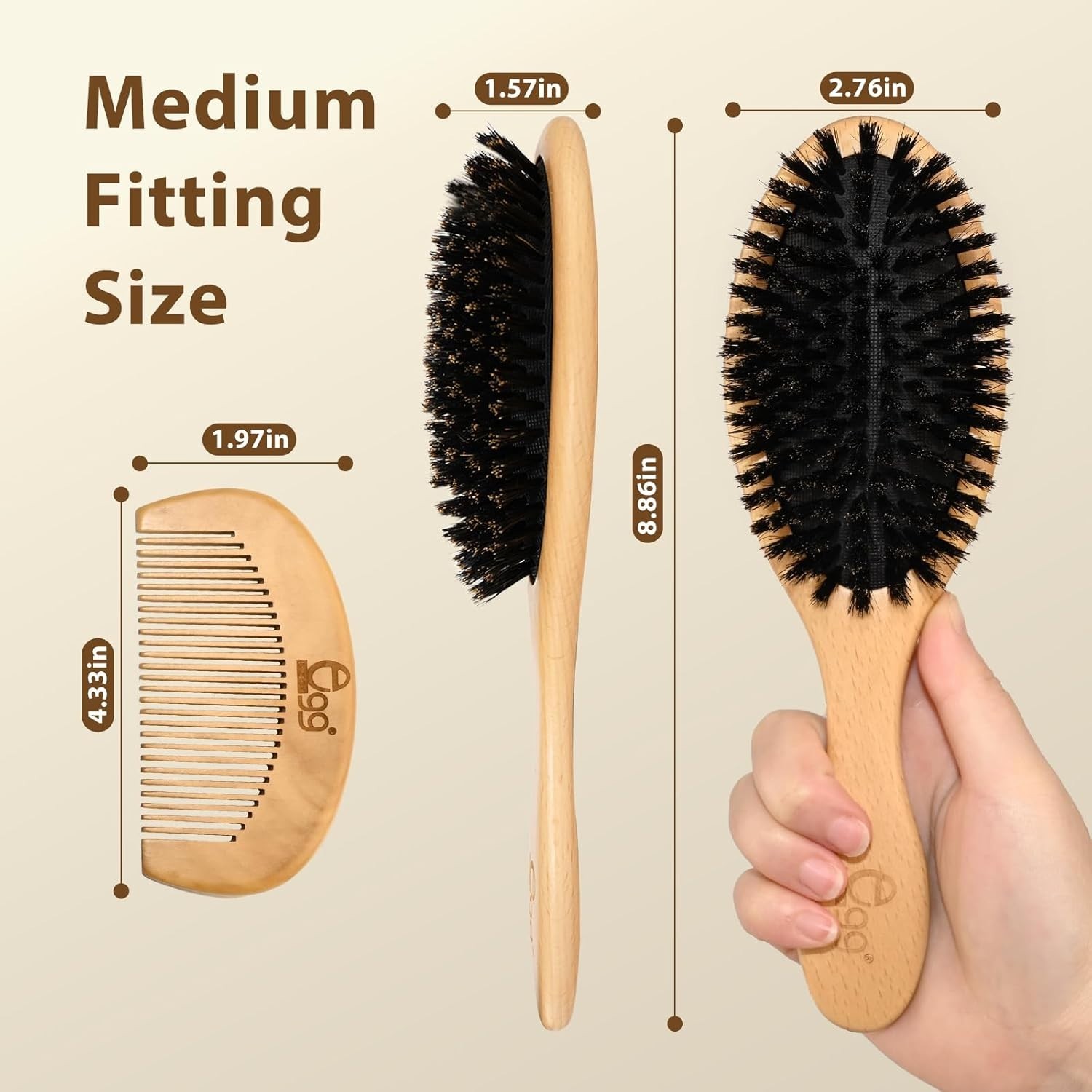 BLACK EGG Boar Bristle Hair Brush for Women Men Kid, Soft Natural Bristles Brush