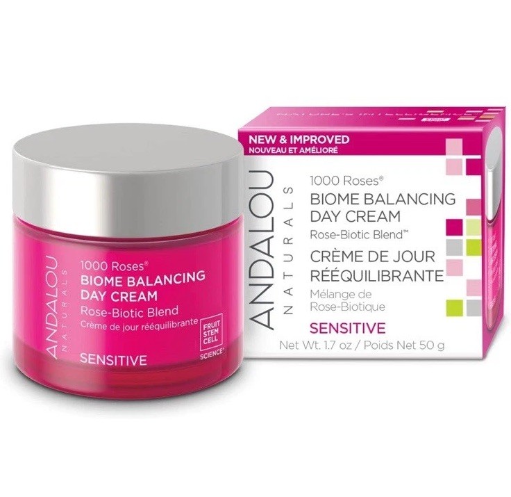 Andalou Naturals 1000 Roses Sensitive Biom Day Cream for Hydrated Glowing Skin