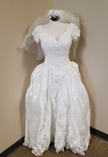 Vintage 80s Mori Lee Beaded Embroidered Wedding Dress Ball Gown Size 14