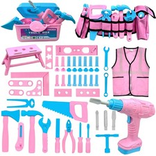 Tool Set 55Pcs Tool Box Tool Kit for Girls Play Tools Toy with Tool Belt Elec...