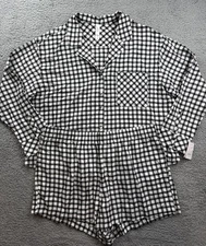 Auden Women's XXL Flannel Long Sleeve Top & Shorts Pajama Set Black Mini Check