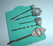 5 Vintage White Rhinestone and Pearl Bobby Pins