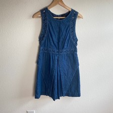 Free People Dress Womens 6 Blue New Romantics Denim Cutout Boho Mini Cottagecore