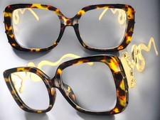 Oversized Exaggerated Vintage Retro Clear Lens EYE GLASSES Square Tortoise Frame