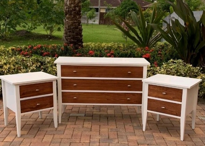 Refurbished mid century dresser and two nightstands